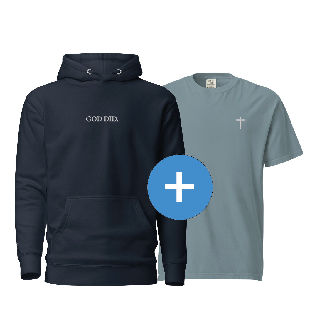 Starter Stick-Bundle – Hoodie GOD DID. Stick + T-Shirt Kreuz Stick